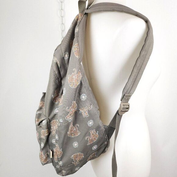 American Eagle Painted Elephant Print Canvas Backpack Gray Pink - Picture 3 of 7
